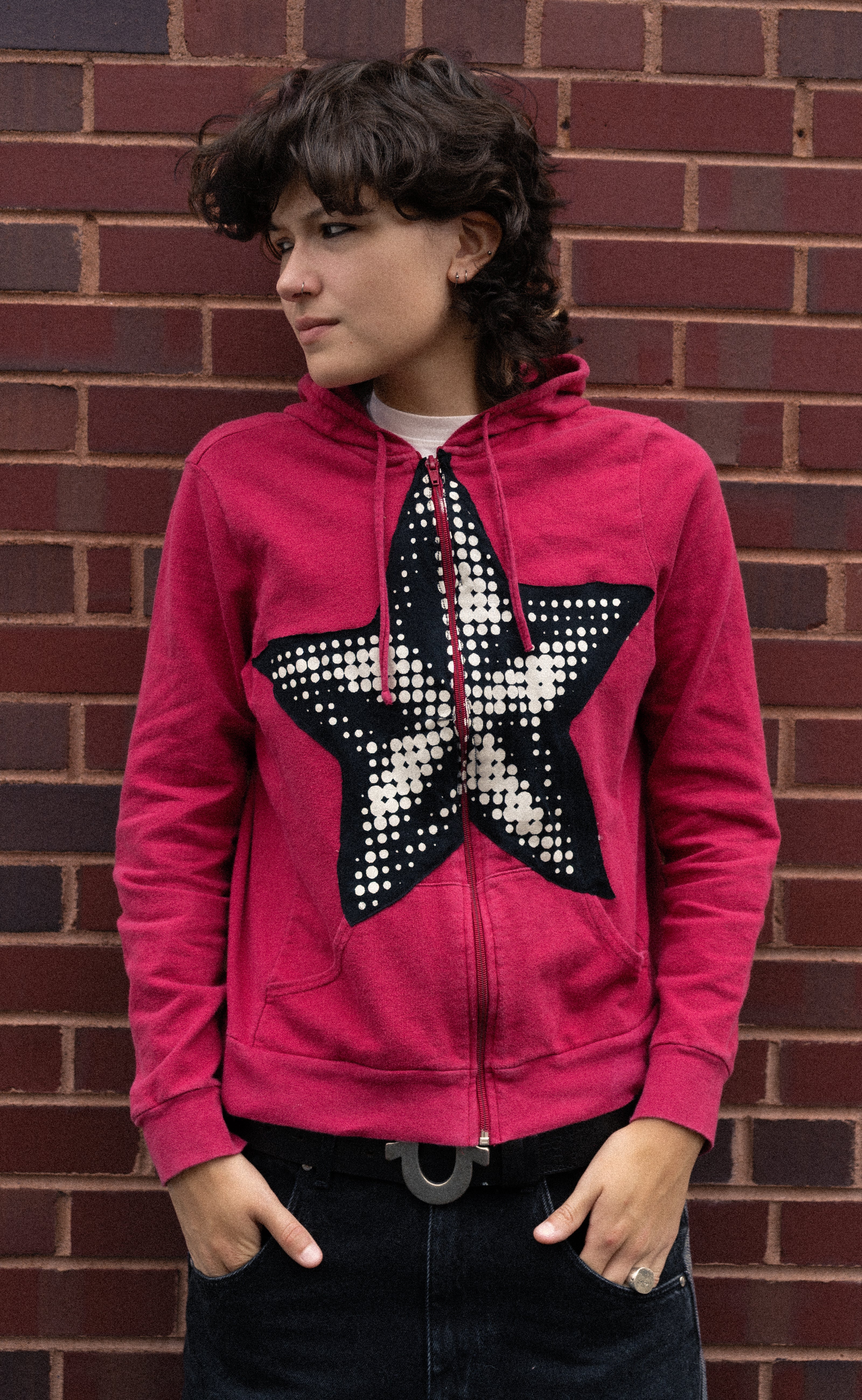 Magenta Sewn Star Hoodie